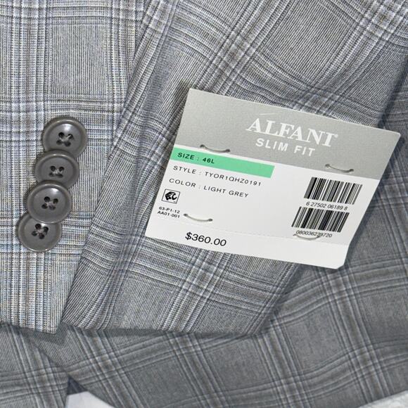 Alfani Men's Slim Fit Dinner Jacket Blazer Grey Plaid 46L $360 - Picture 5 of 10